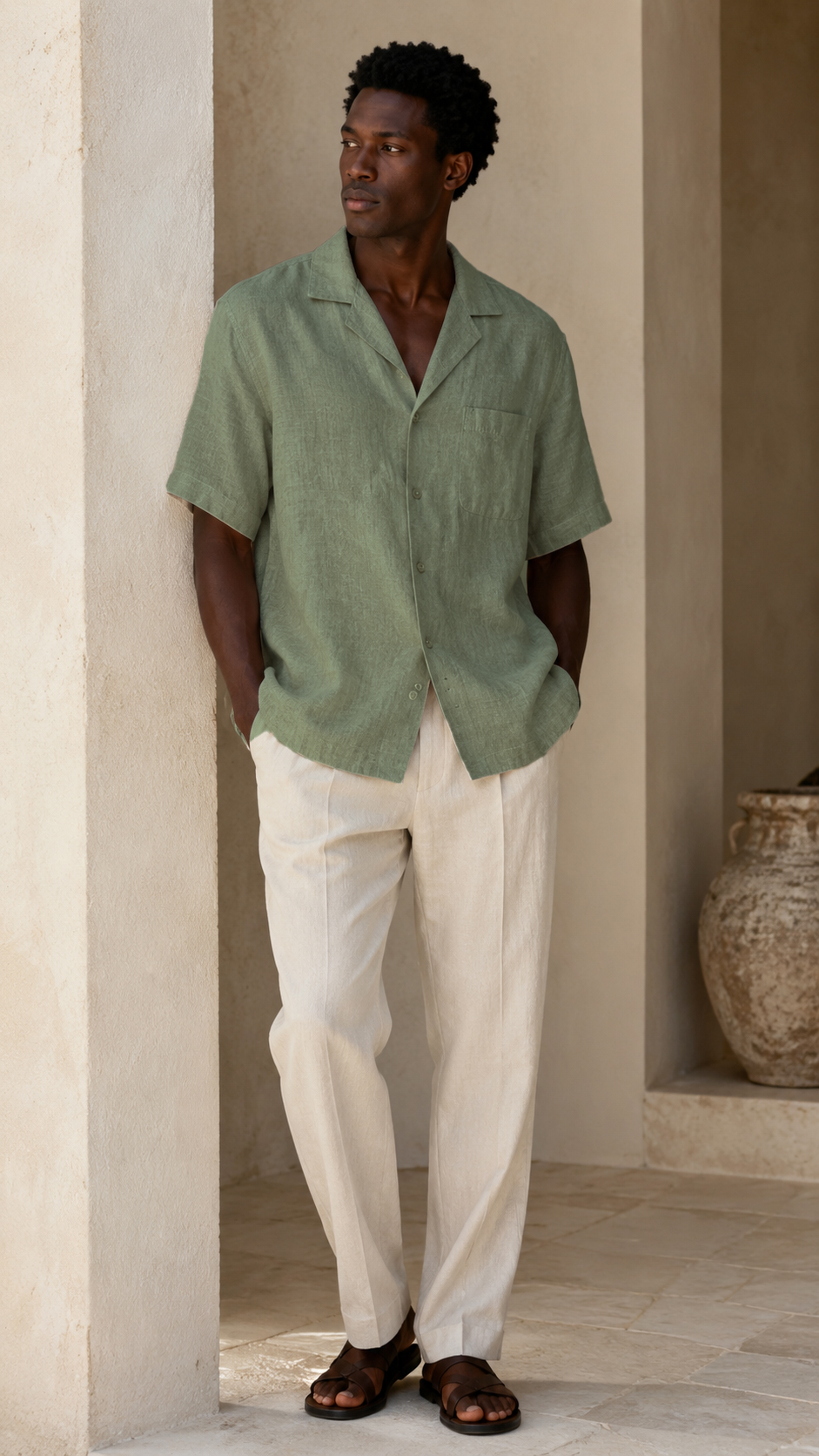 CAMP COLLAR LINEN COTTON SHIRT
